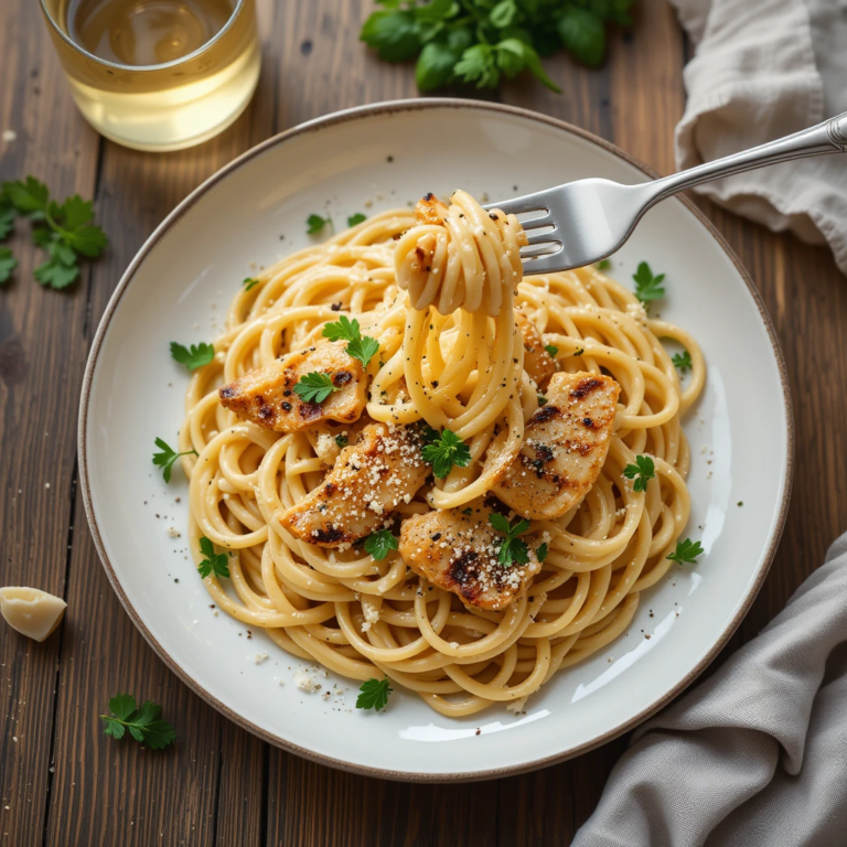 Creamy Spaghetti with Grilled Chicken