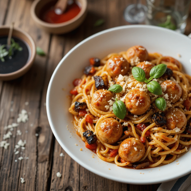 Gourmet Meatball Pasta with Roasted Vegetables – A Hearty & Wholesome Feast!